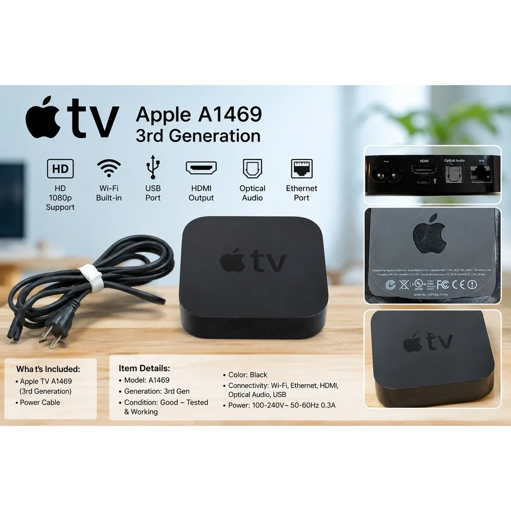 Apple TV 3rd Generation (A1469) – Tested Working – Power Cord